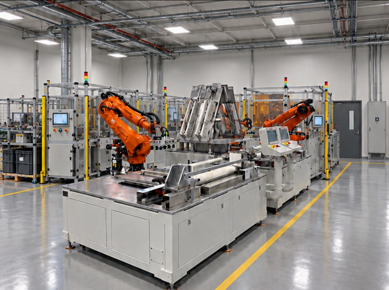 Photo: robot cells on the assembly floor