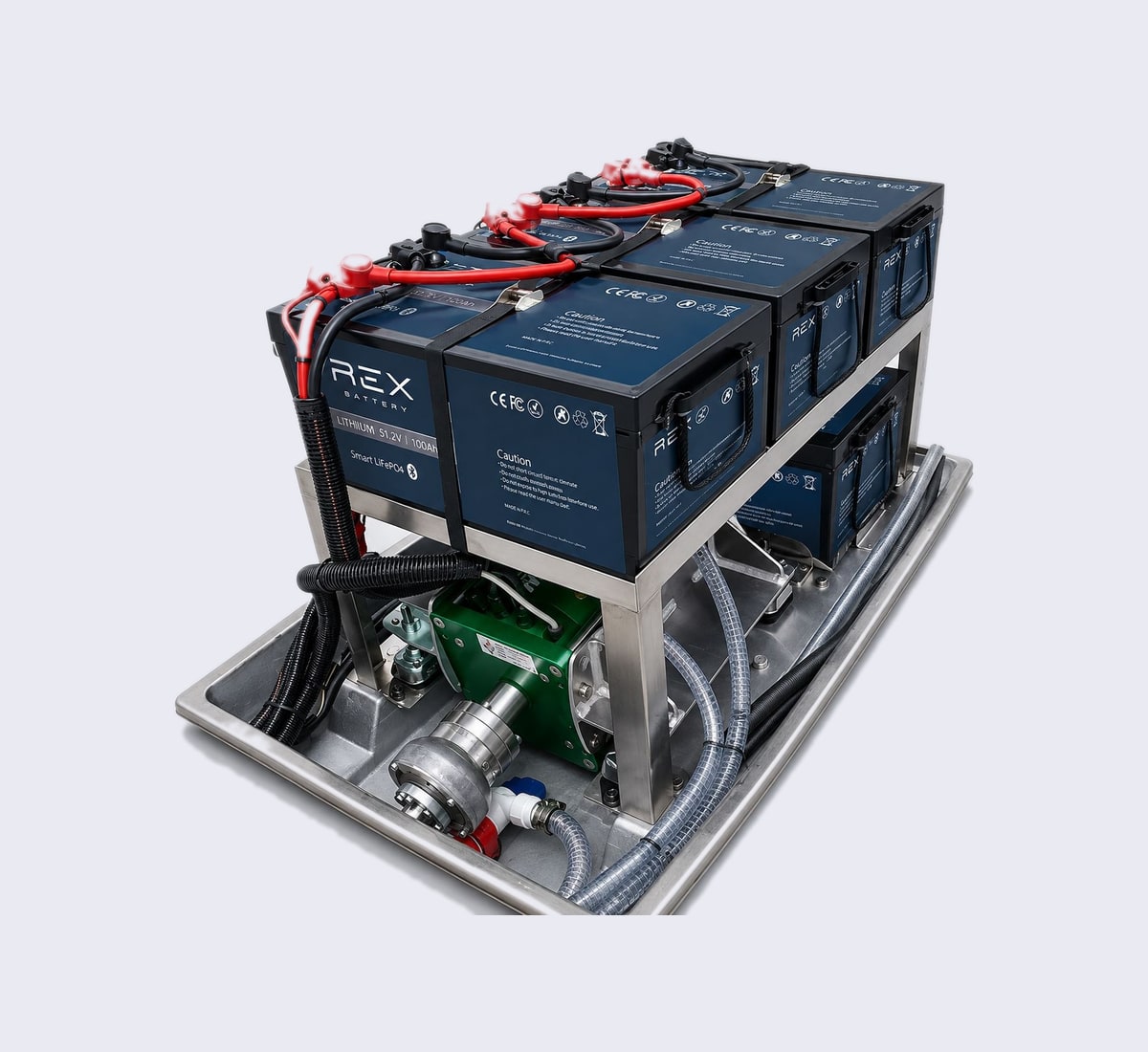 Photo: REX 51.2 V modules in a stainless frame above the drive unit